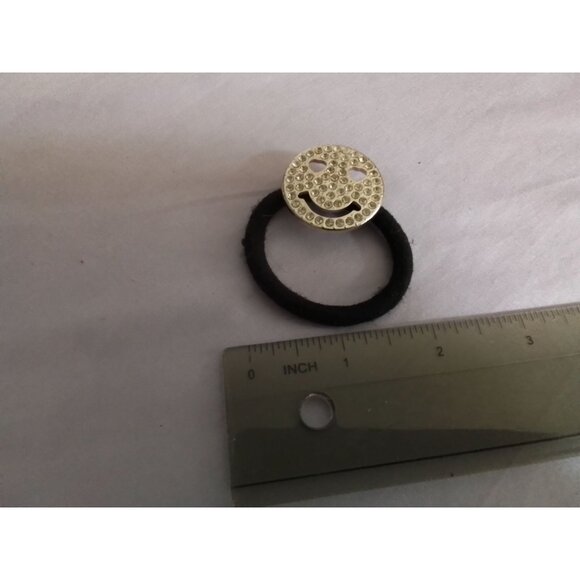 Smiley Face Rhinestone Hair Tie Ponytail Holder Elastic Hair Band Sparkling - Picture 2 of 2